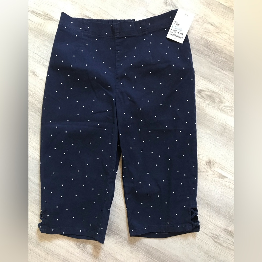 Croft & Barrow Navy Blue and White Polka Dot Capri Pant NWT Size 10P